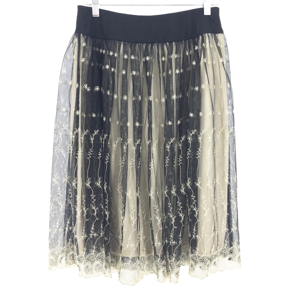 Black Lace Overlay Nude Slip Skirt Coquette Fairy Core WhimsyGoth witchy sz S